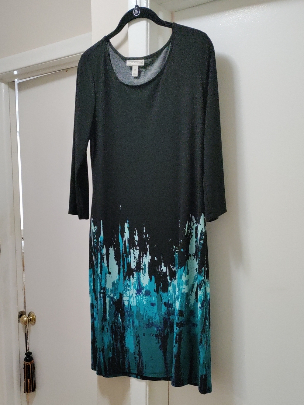 Dana Buchman Black Dress with Teal Brushstroke Print